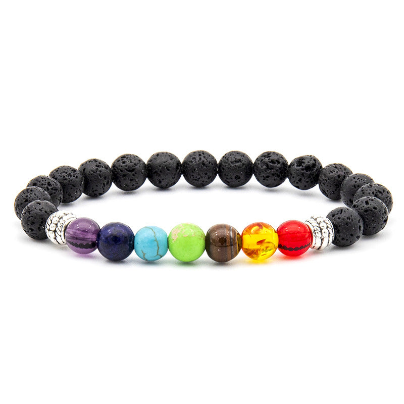 Venta al por mayor pulsera de piedra volcánica para hombre hecha a mano con cuentas